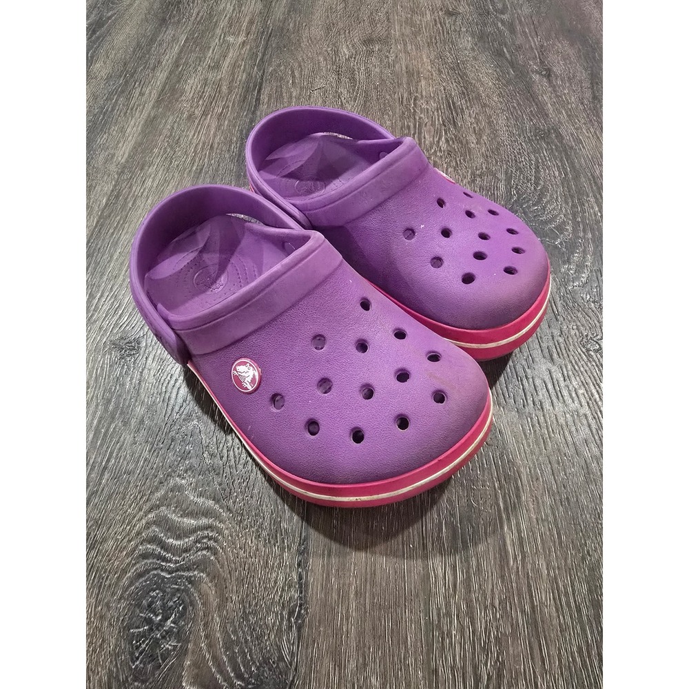 Crocs Kids Crocband Clogs Purple Pink Sporty Sandals Shoes Size J1